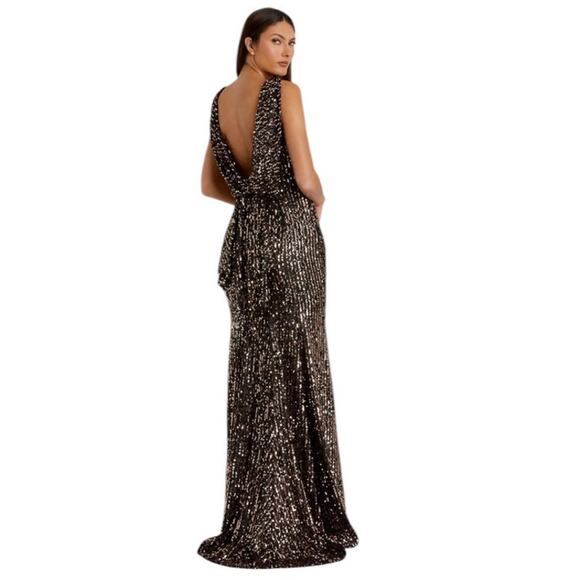 Mac Duggal Size 2 NEW Bronze Cowl Back Boat Neck Sequined Formal Gown 26331 - Picture 2 of 9